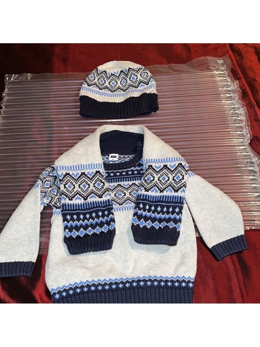 JANIE AND JACK 3-piece matching sweater set. EUC. Size 2T. Navy blue/ tan Preppy